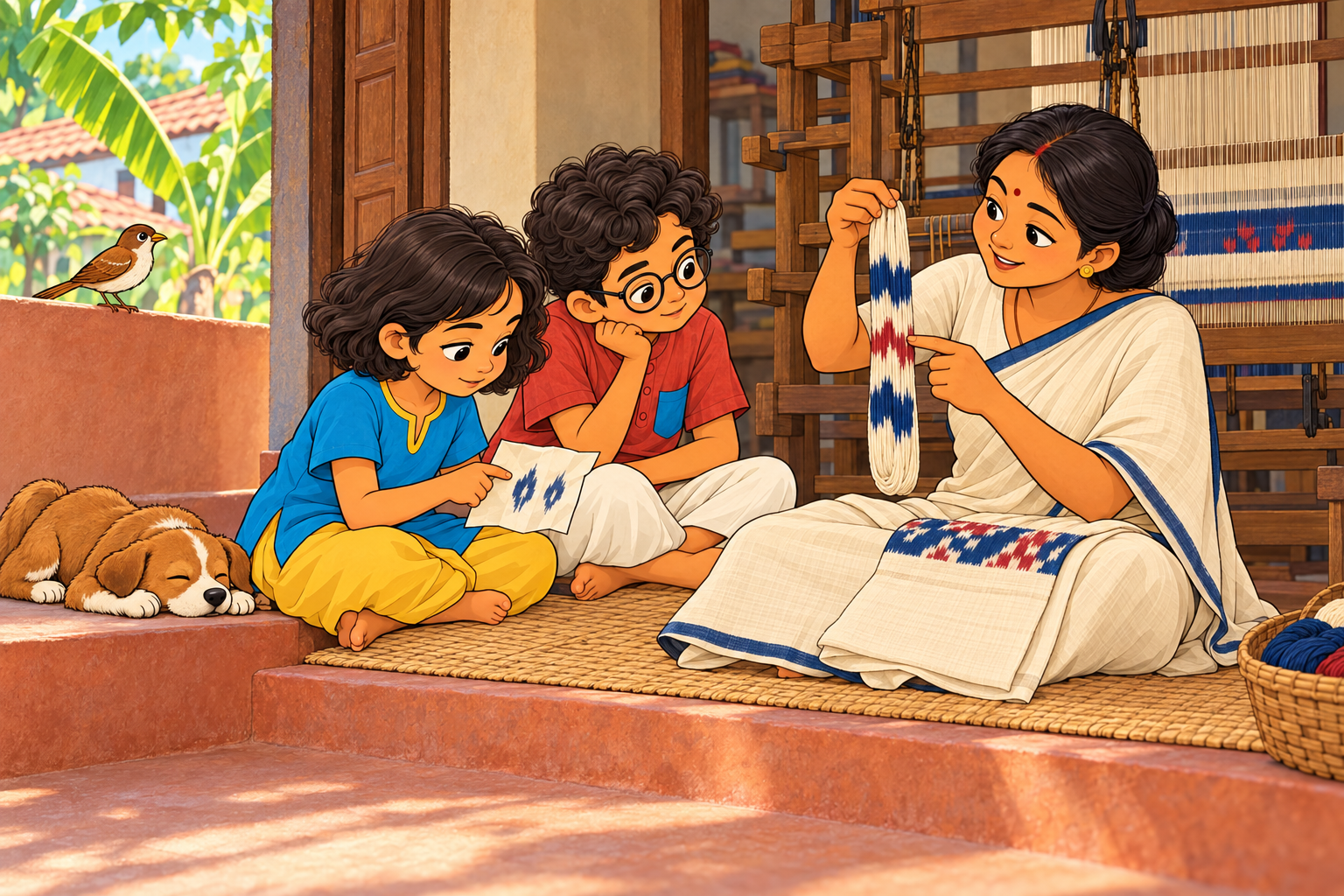 ନୂଆ ଦୃଶ୍ୟରେ ନୀଳୁ–ଚଇତି ନୂଆପାଟଣା–ମାଣିଆବନ୍ଧ ପ୍ରେରିତ କଳ୍ପିତ ବୁଣାପଡ଼ାକୁ ଯାଆନ୍ତି। ସୂତା ଓ କପଡ଼ାର ମିଳ ଖୋଜିବା କାମରେ ସେମାନଙ୍କ ସ୍ୱଭାବ ଦେଖାଯାଏ। ଏହା ଏକ ଭ୍ରମଣ ଦୃଶ୍ୟ; ଘରର ଠିକଣା ବା ସମୁଦାୟ ଧାର୍ଯ୍ୟ କରେନାହିଁ।