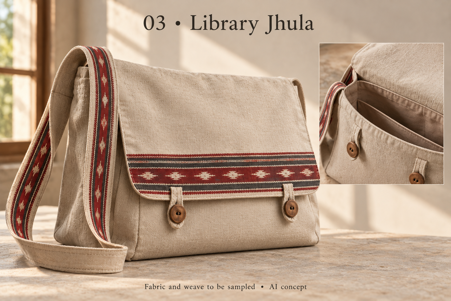 Library Jhula bag design and details